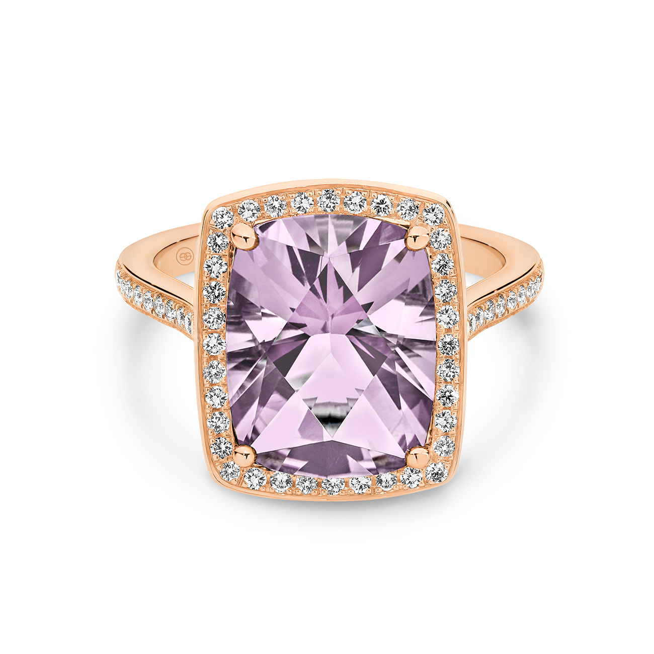 Cushion Cut Amethyst &#038; Diamond Cocktail Ring In 18K Rose Gold