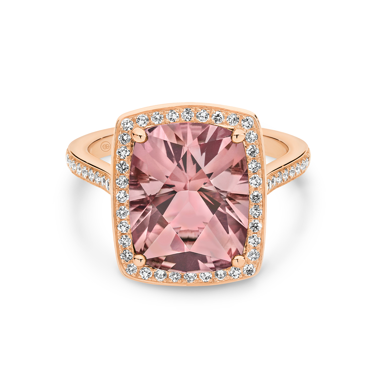 Cushion Cut Pink Tourmaline &#038; Diamond Cocktail Ring In 18K Rose Gold