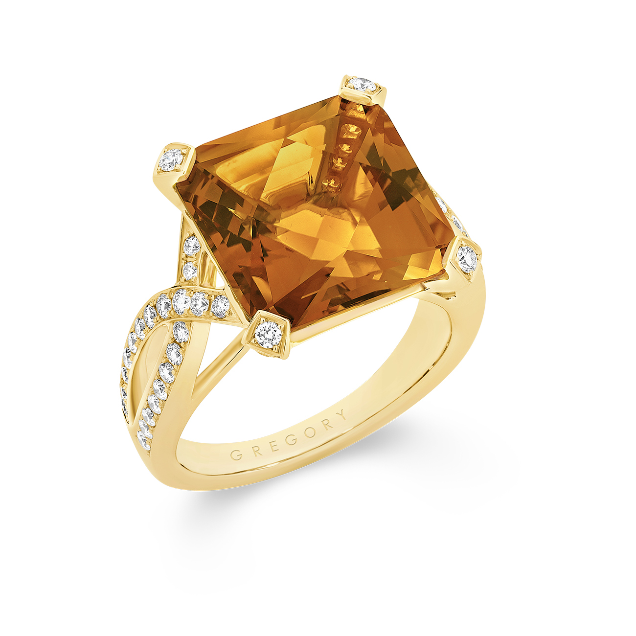 Citrine &#038; Diamond Cocktail Ring In 18K Yellow Gold