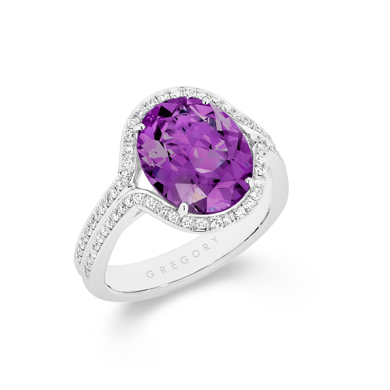 Amethyst &#038; Diamond Cocktail Ring In 18K White Gold