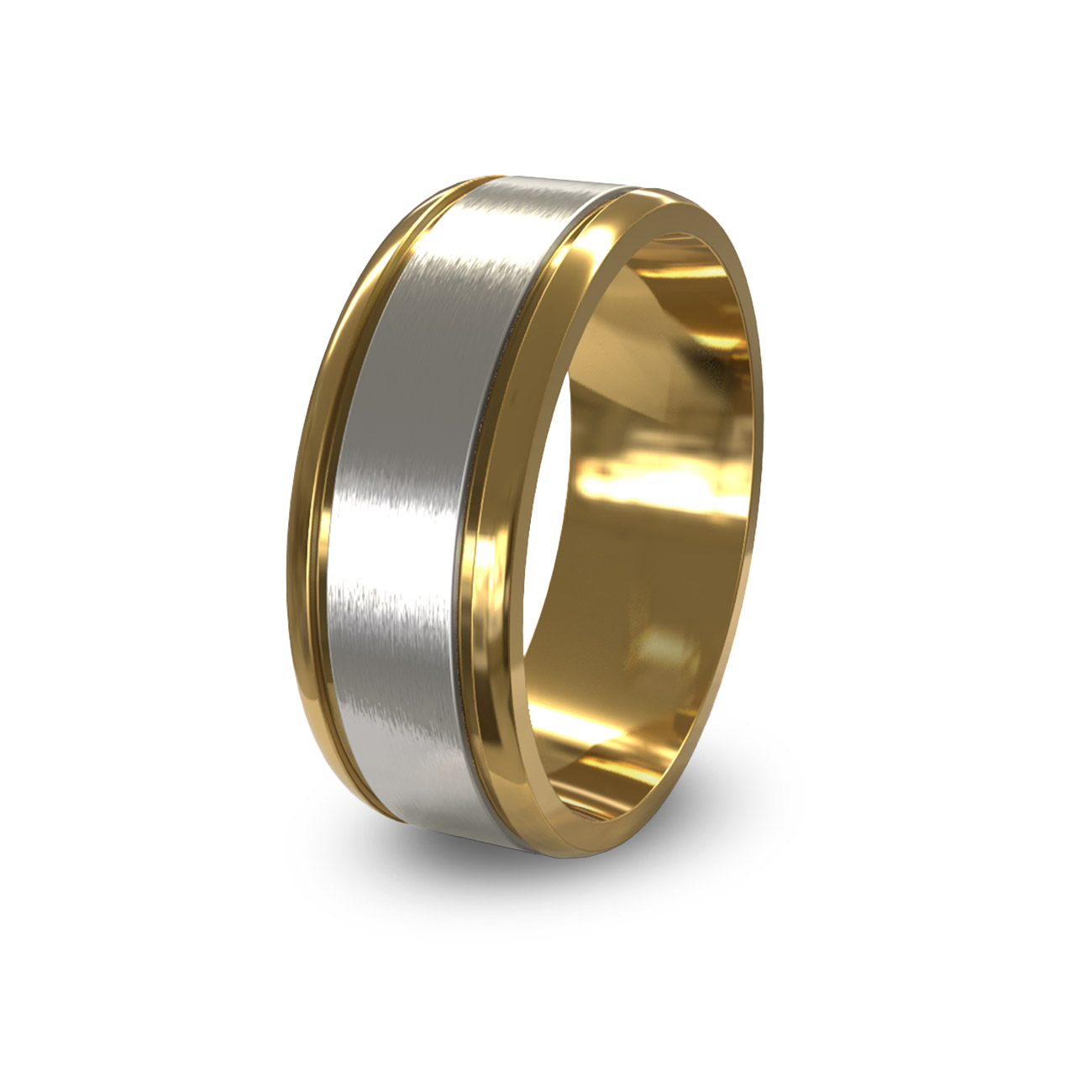 Modern Wedding Band in 18K White &#038; Yellow Gold