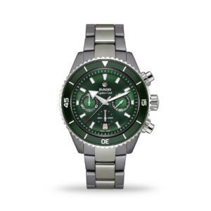 Rado Captain Cook High-Tech Ceramic Chronograph 43mm with green dial and black ceramic bracelet, model R32189313