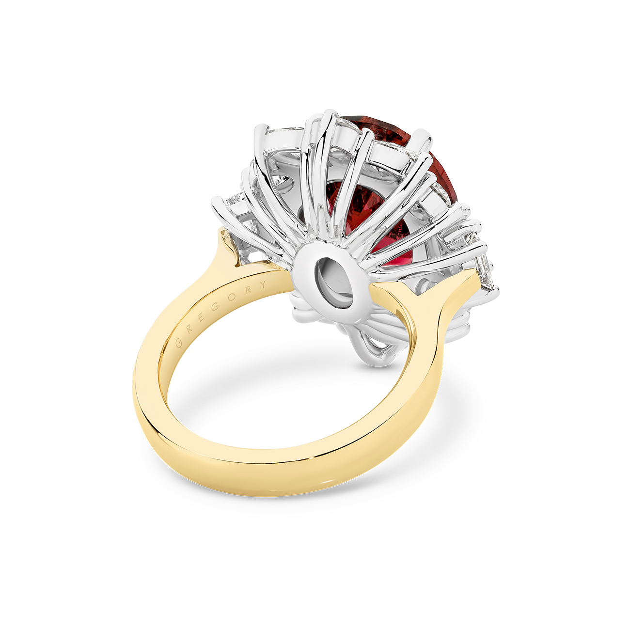 Rubellite &#038; Diamond Cluster Cocktail Ring in 18K White &#038; Yellow Gold