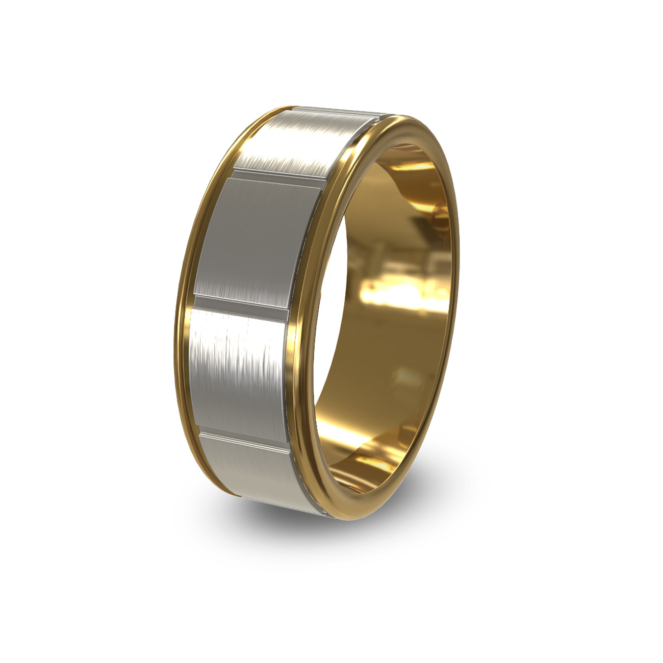 Modern Wedding Band in 18K White &#038; Yellow Gold