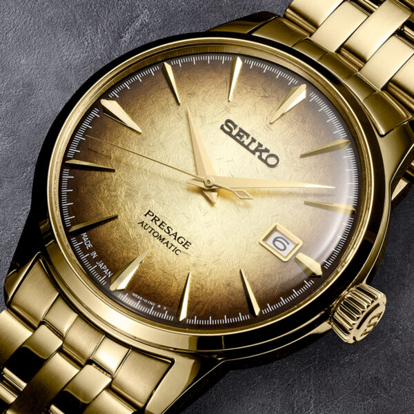 Seiko SRPK48J Presage Cocktail Time Beer Half & Half Gold Gradient Dial 40.5mm Close Up