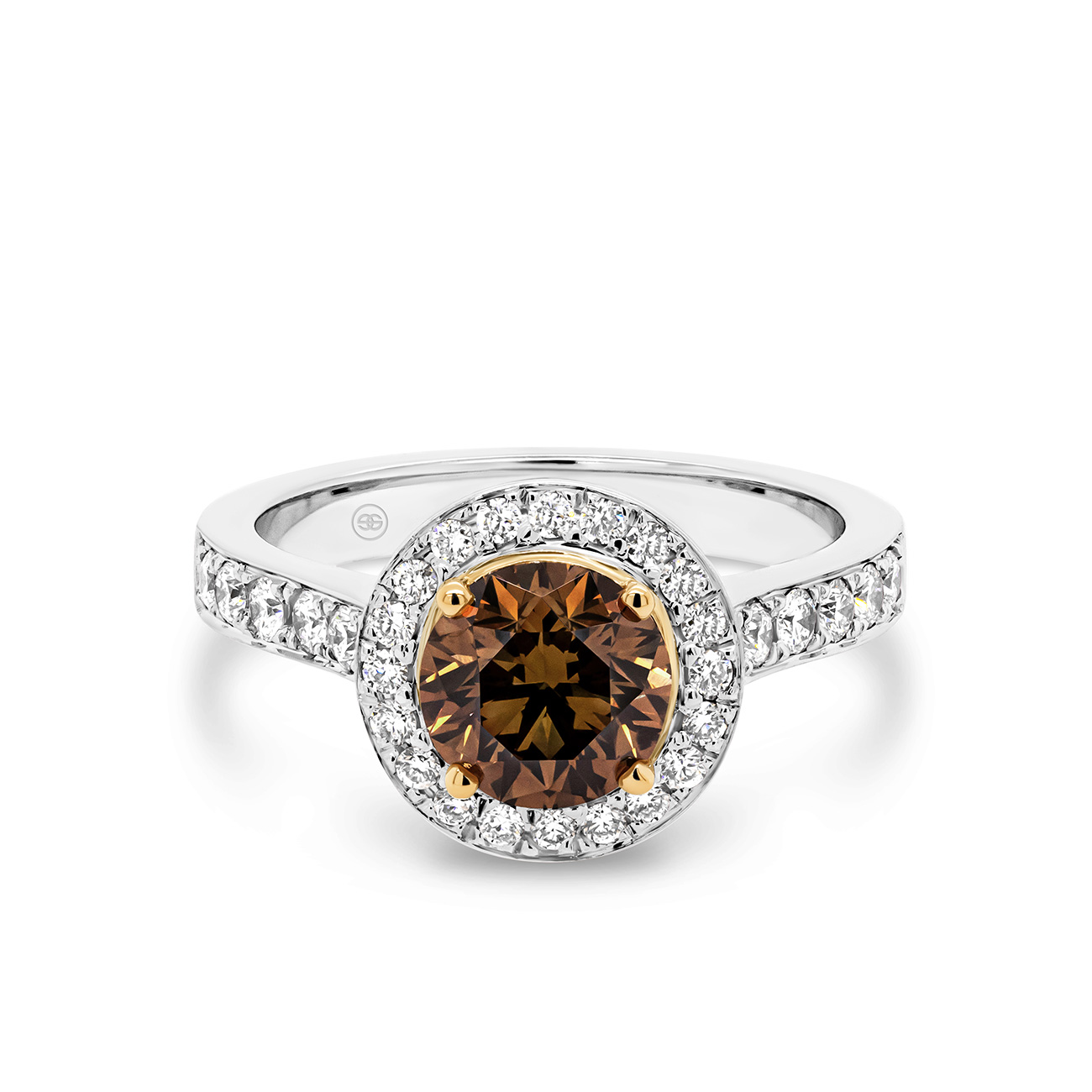 Round Brilliant Fancy Coloured Diamond Halo Engagement Ring
