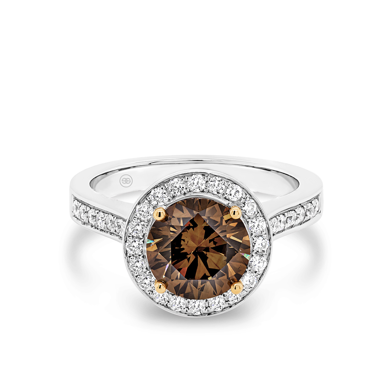 Round Brilliant Fancy Coloured Diamond Halo Engagement Ring
