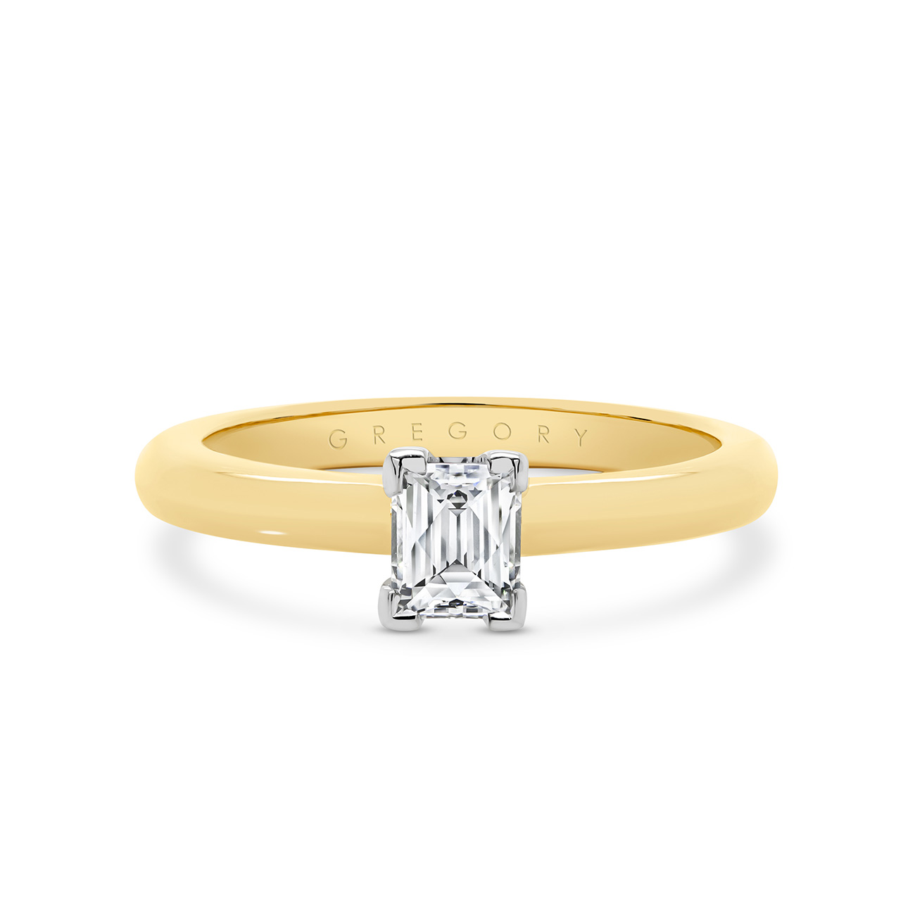 Tycoon Cut Solitaire Diamond Engagement Ring In 18K White &#038; Yellow Gold