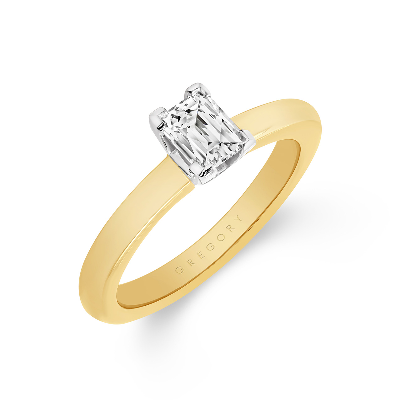 Tycoon Cut Solitaire Diamond Engagement Ring In 18K White &#038; Yellow Gold