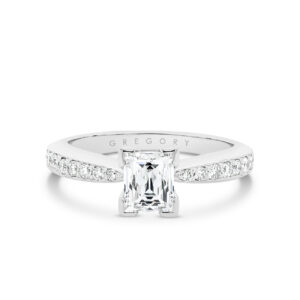 Tycoon Cut Diamond Band Engagement Ring In 18K White Gold