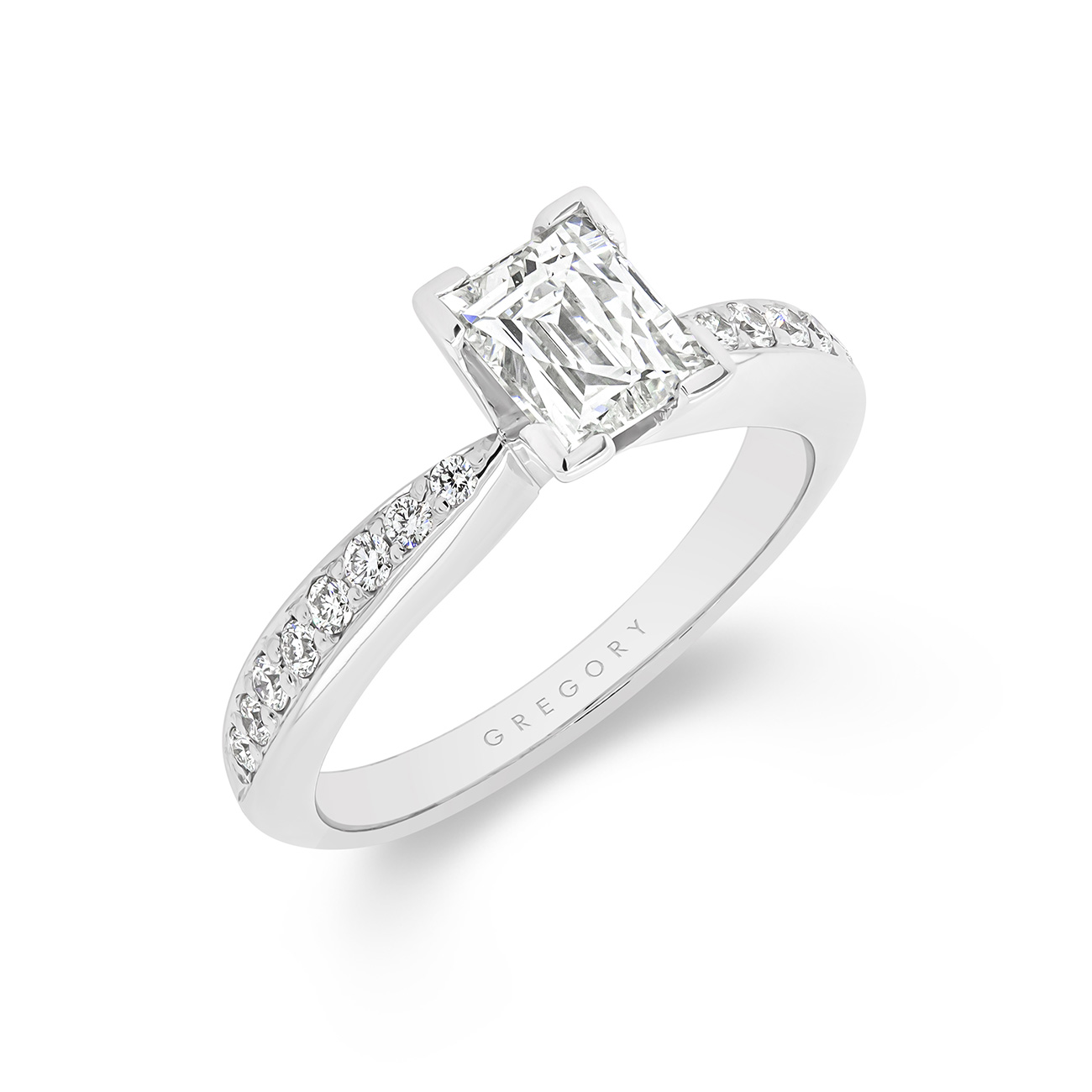 Tycoon Cut Diamond Band Engagement Ring In 18K White Gold