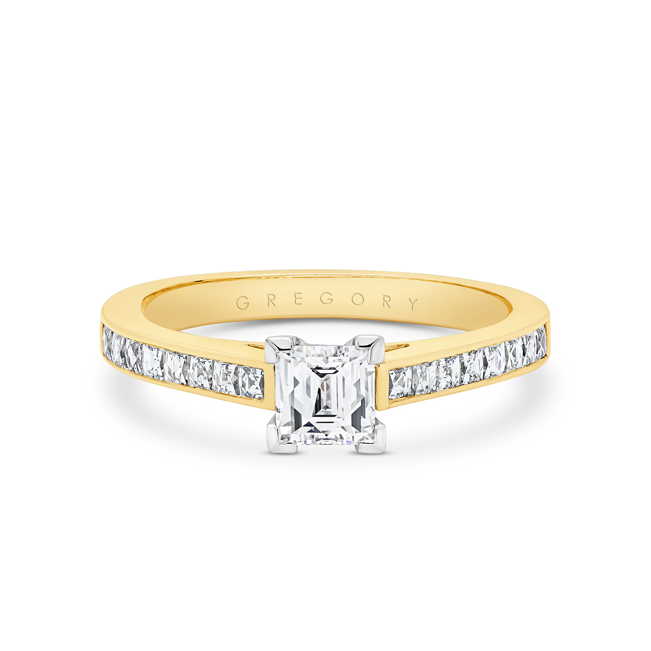 Square Tycoon Cut Diamond Band Engagement Ring In 18K White &#038; Yellow Gold