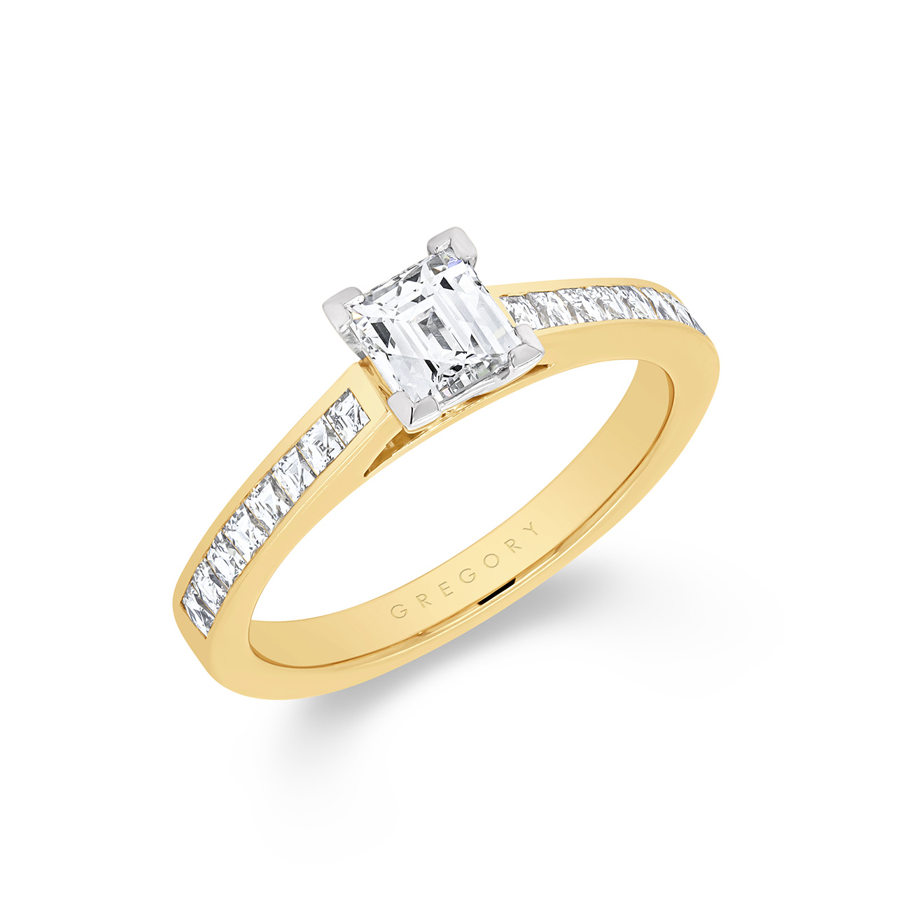 Square Tycoon Cut Diamond Band Engagement Ring In 18K White &#038; Yellow Gold