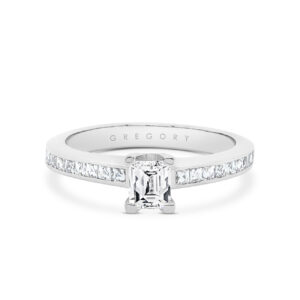 Tycoon Cut Diamond Band Engagement Ring In 18K White Gold