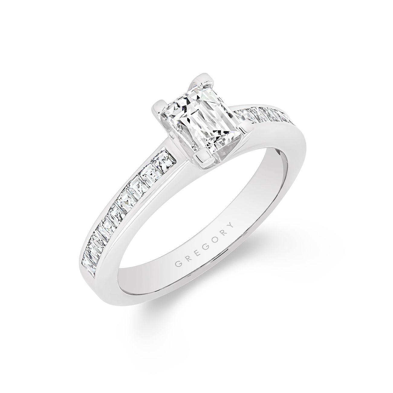 Tycoon Cut Diamond Band Engagement Ring In 18K White Gold