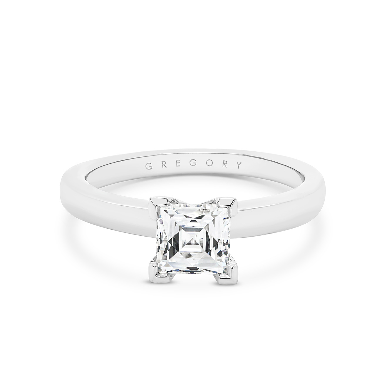 Square Tycoon Cut Solitaire Diamond Engagement Ring In 18K White Gold
