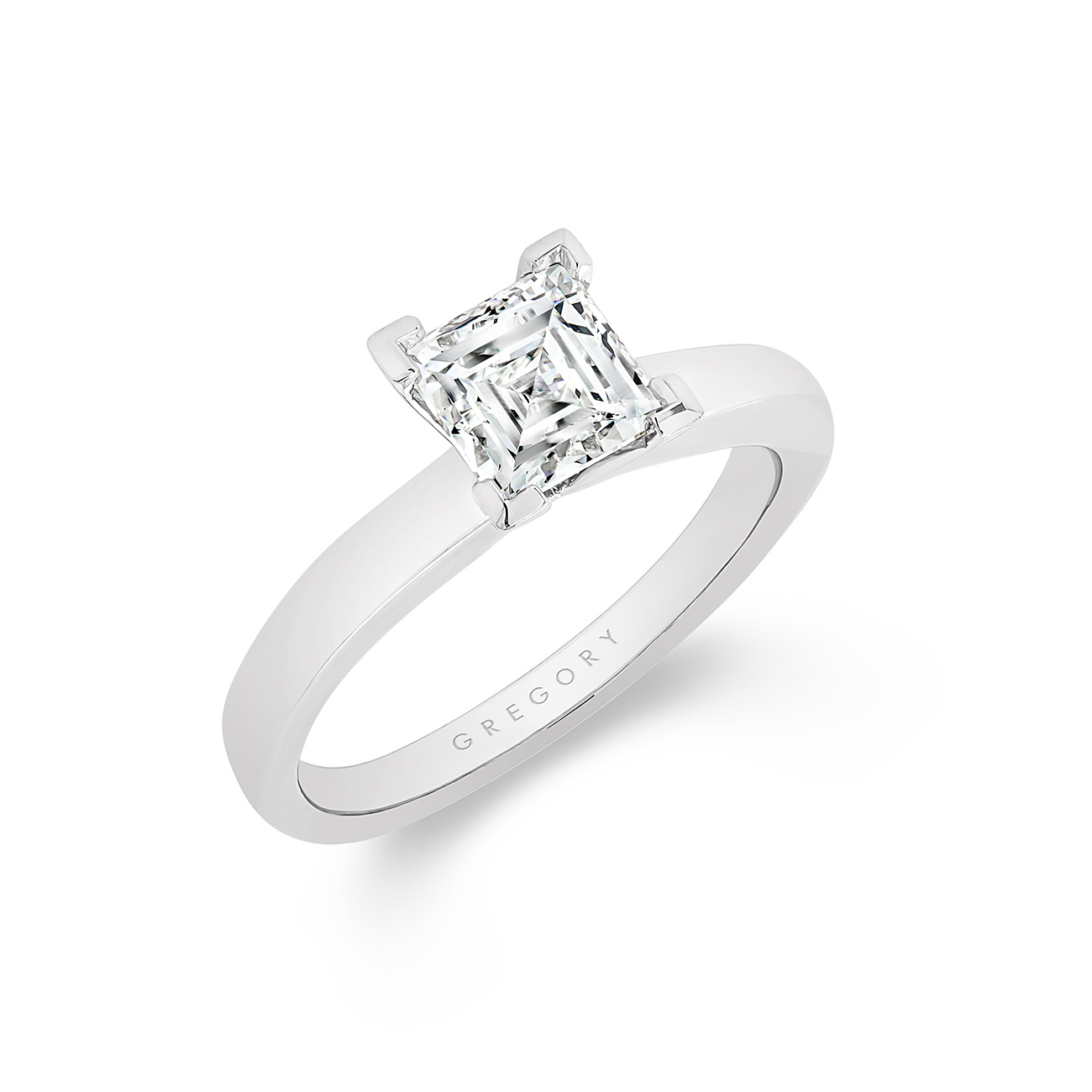 Square Tycoon Cut Solitaire Diamond Engagement Ring In 18K White Gold