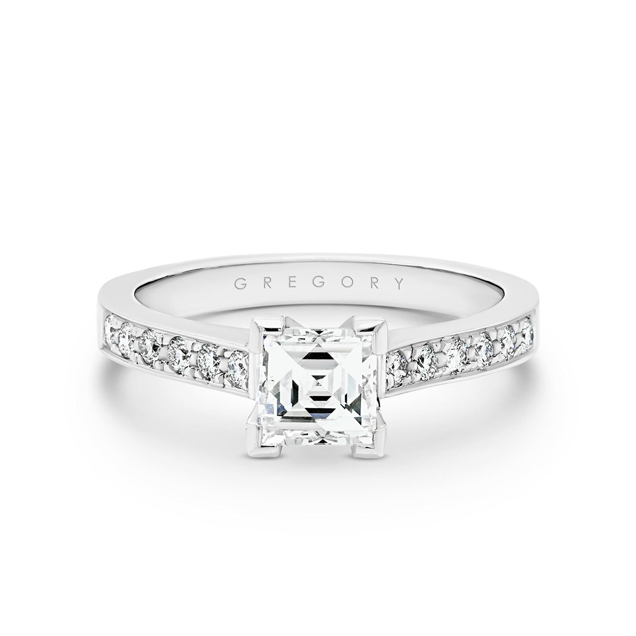Square Tycoon Cut Diamond Band Engagement Ring In 18K White Gold