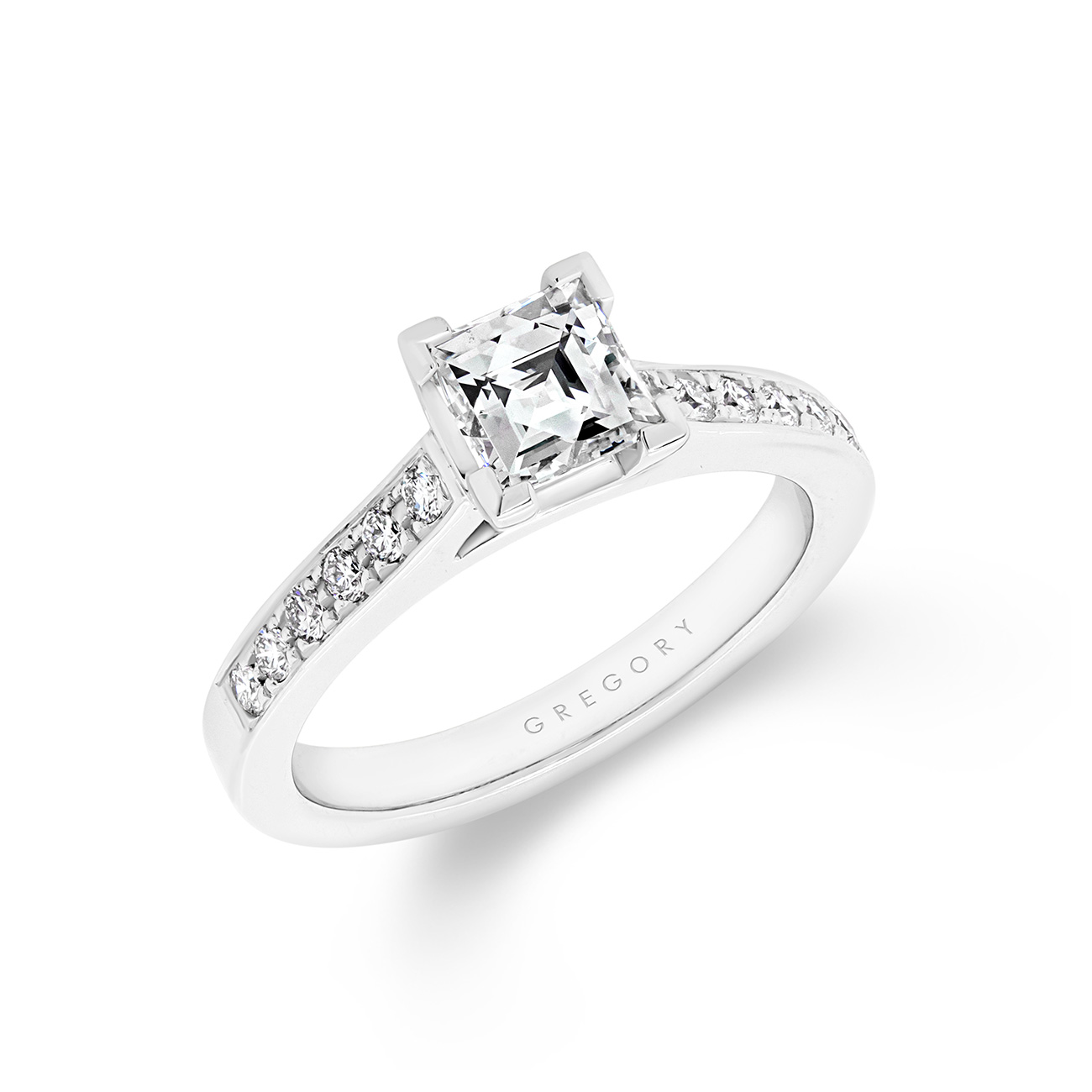 Square Tycoon Cut Diamond Band Engagement Ring In 18K White Gold