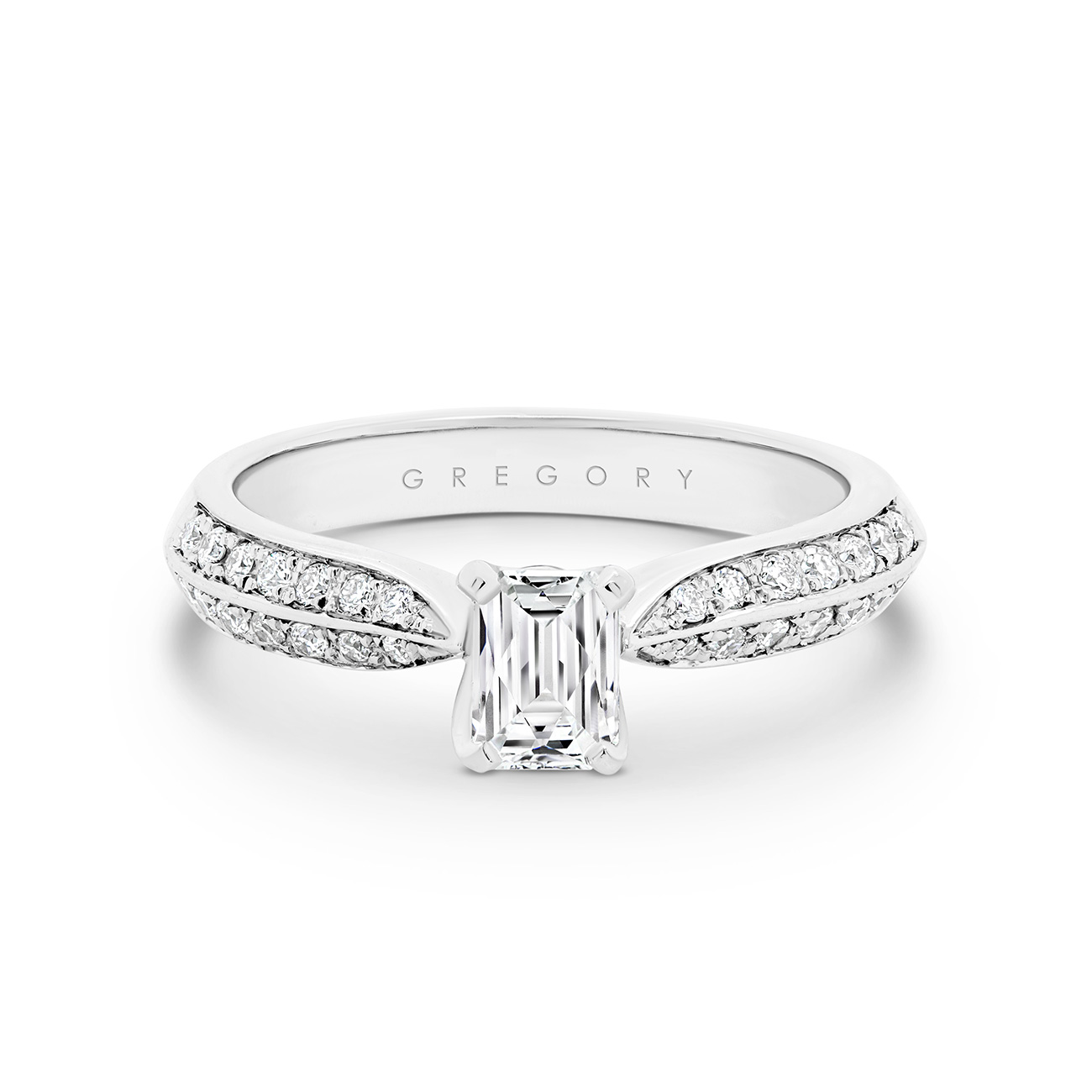 Tycoon 8 Cut Diamond Band Engagement Ring In 18K White Gold
