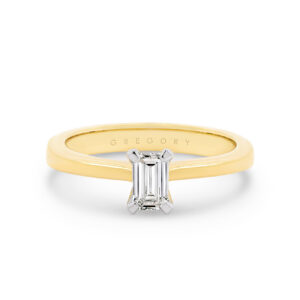 Emerald Cut Solitaire Diamond Engagement Ring In 18K White & Yellow Gold