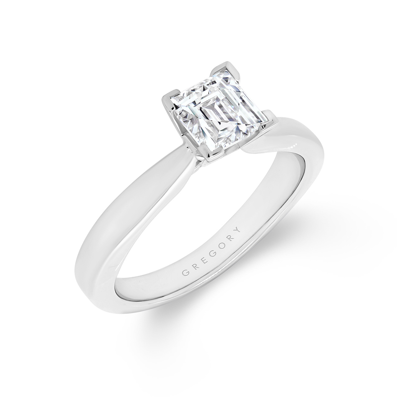 Square Tycoon Cut Solitaire Diamond Engagement Ring In 18K White Gold