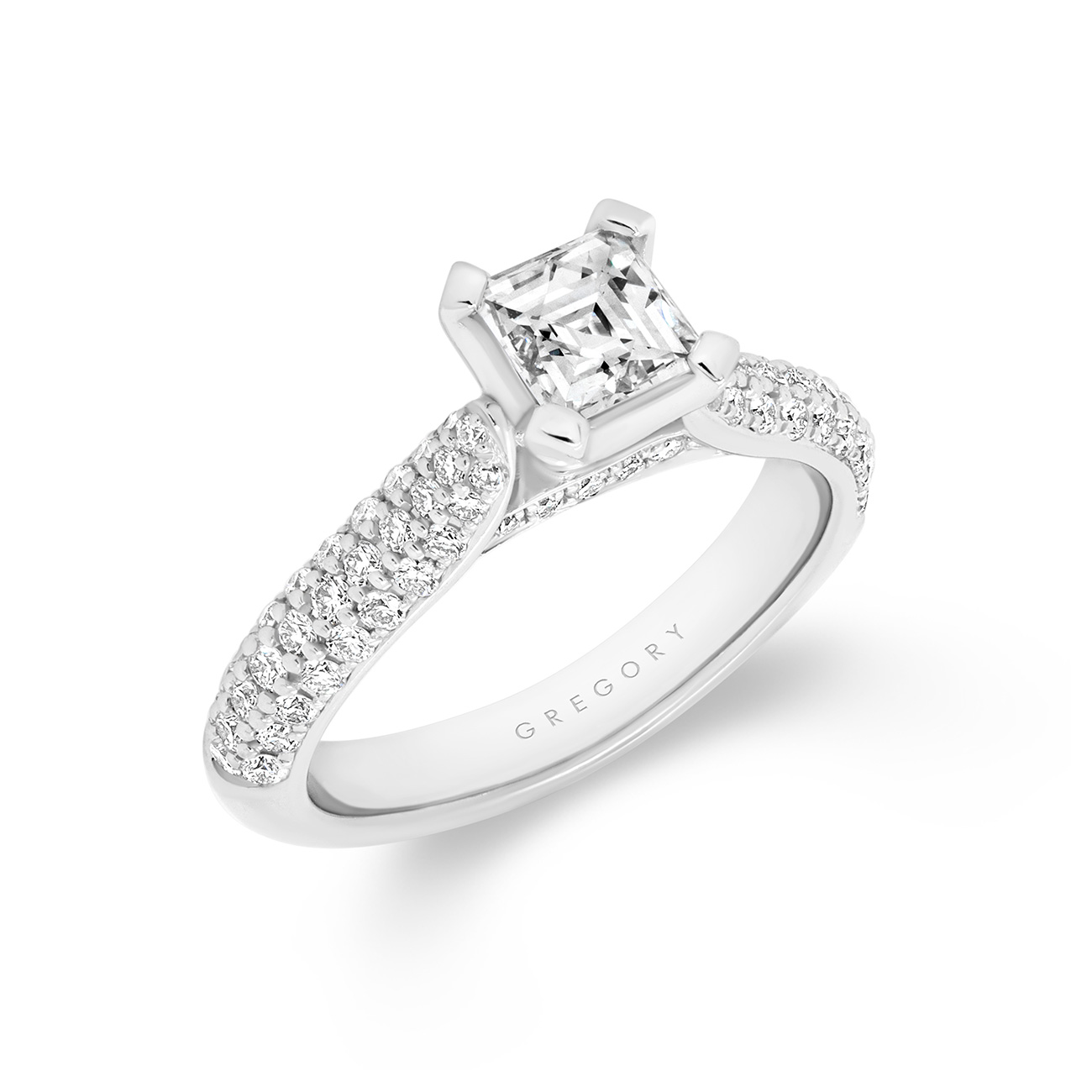 Square Tycoon Cut Diamond Band Engagement Ring In 18K White Gold