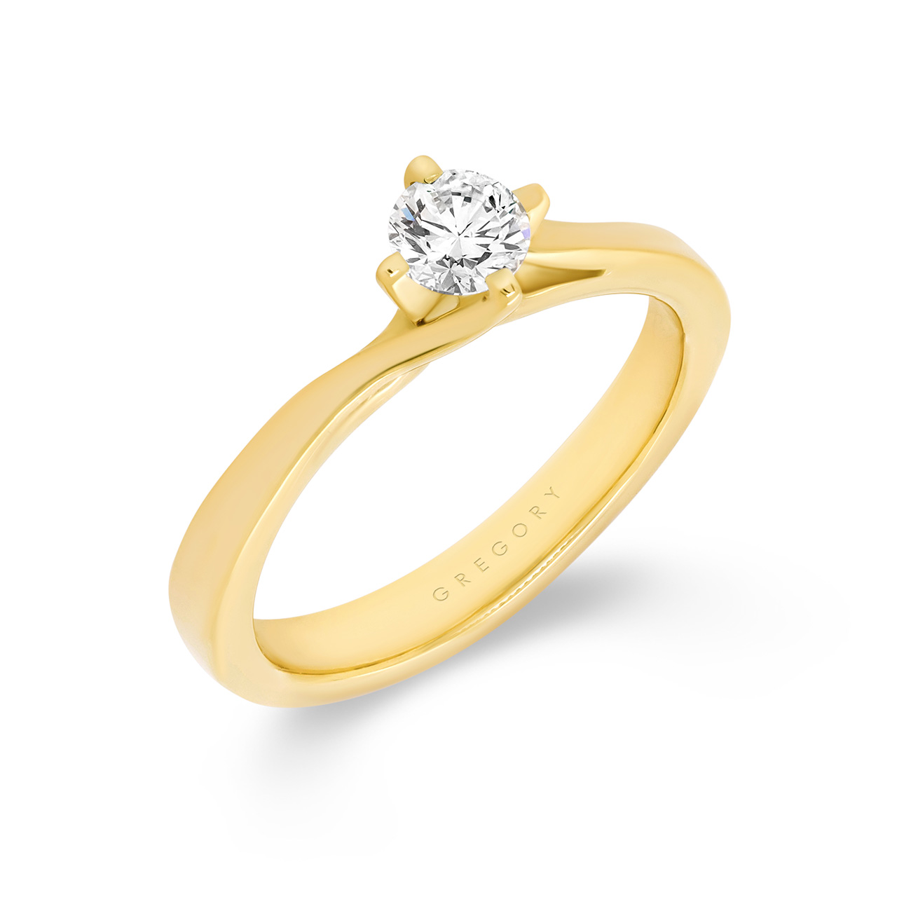 Round Brilliant Crossover Solitaire Diamond Engagement Ring In 18K Yellow Gold