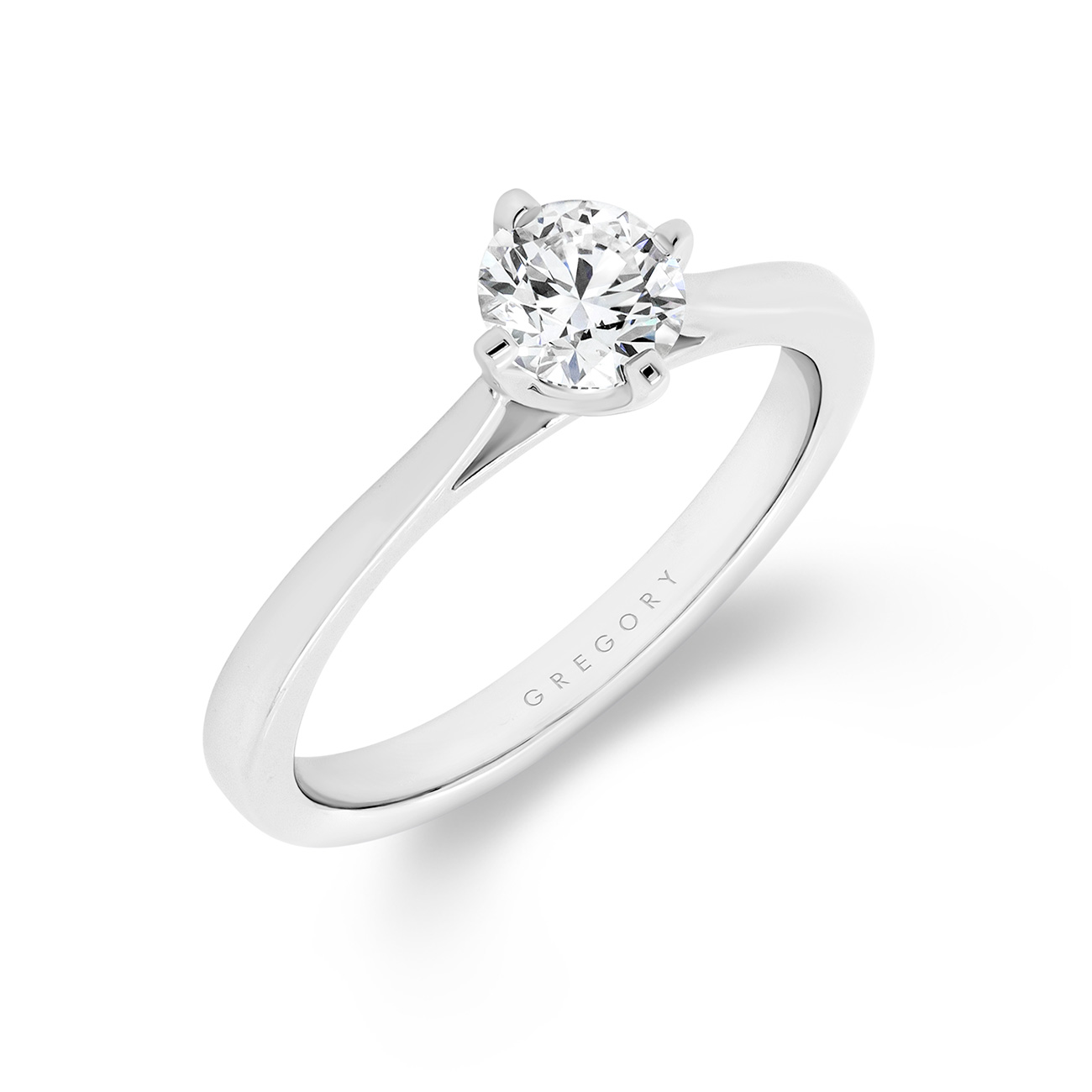 Round Brilliant Solitaire Diamond Engagement Ring In 18K White Gold