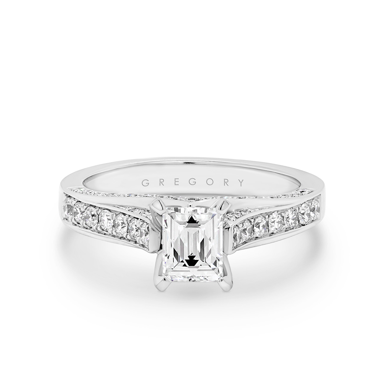 Tycoon Cut Diamond Pave Band Engagement Ring In 18K White Gold