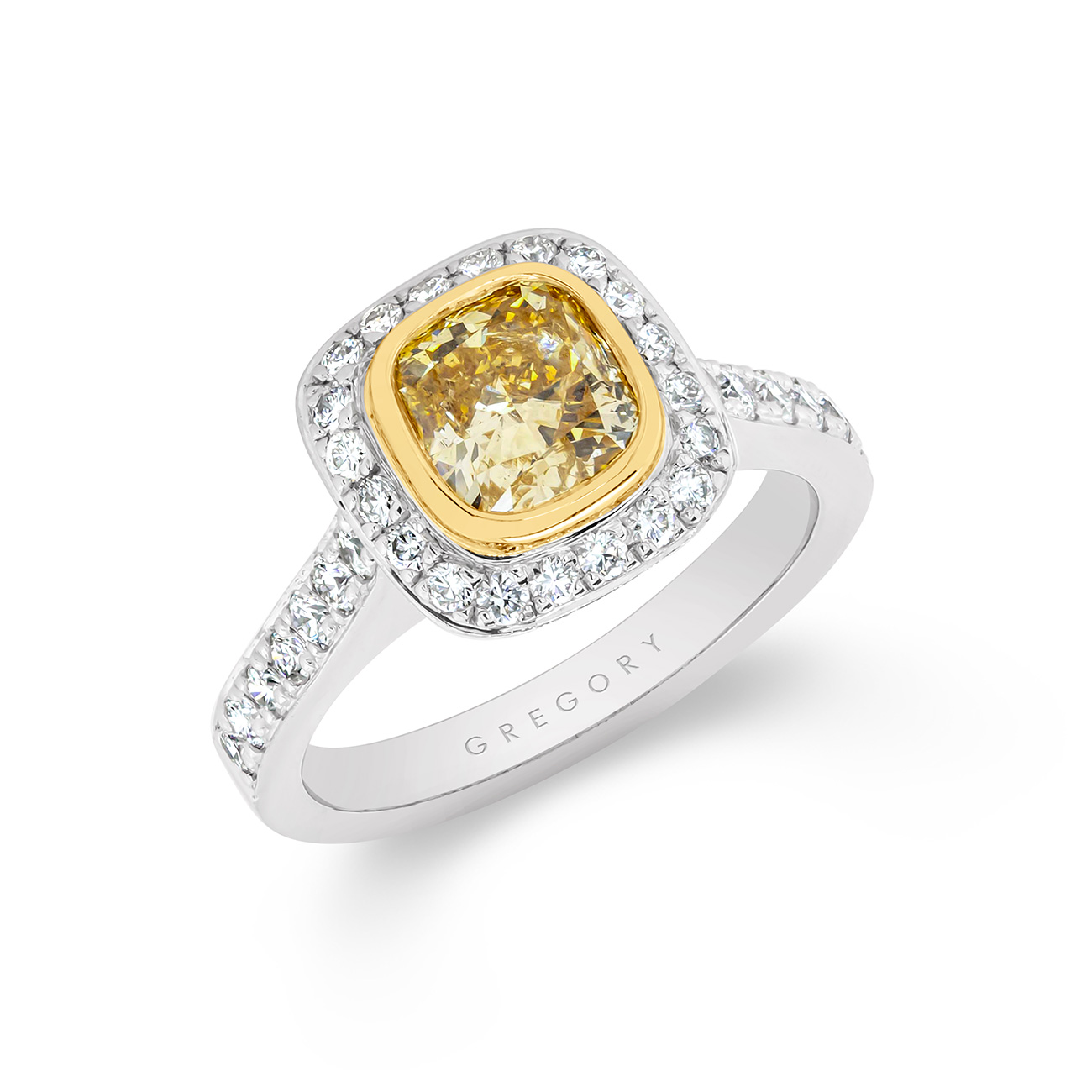 Cushion Square Fancy Coloured Diamond Halo Engagement Ring