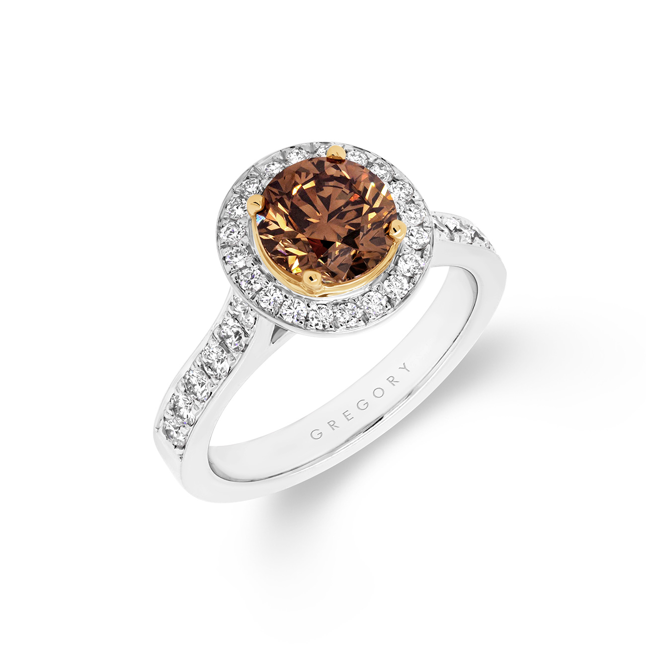 Round Brilliant Fancy Coloured Diamond Halo Engagement Ring