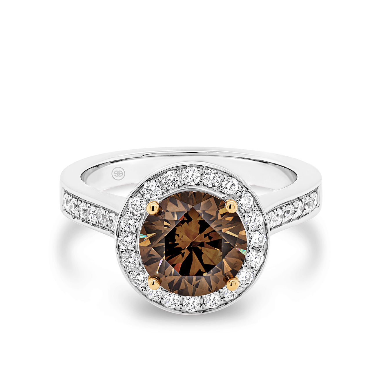 Round Brilliant Fancy Coloured Diamond Halo Engagement Ring
