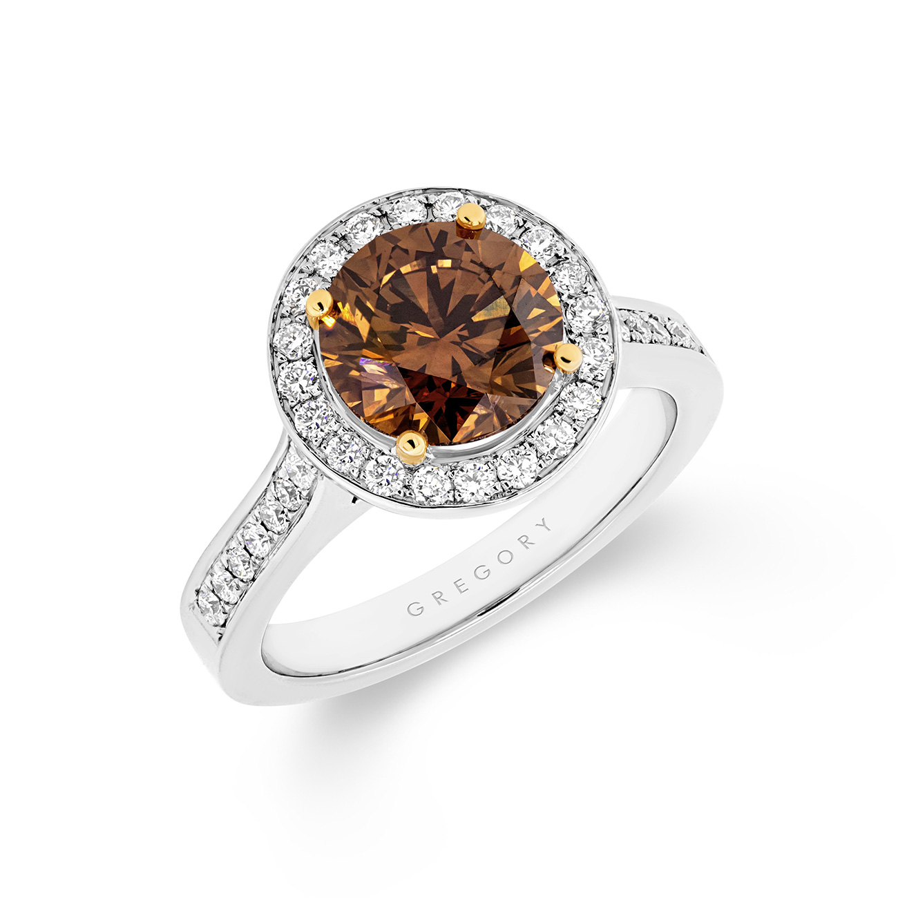 Round Brilliant Fancy Coloured Diamond Halo Engagement Ring