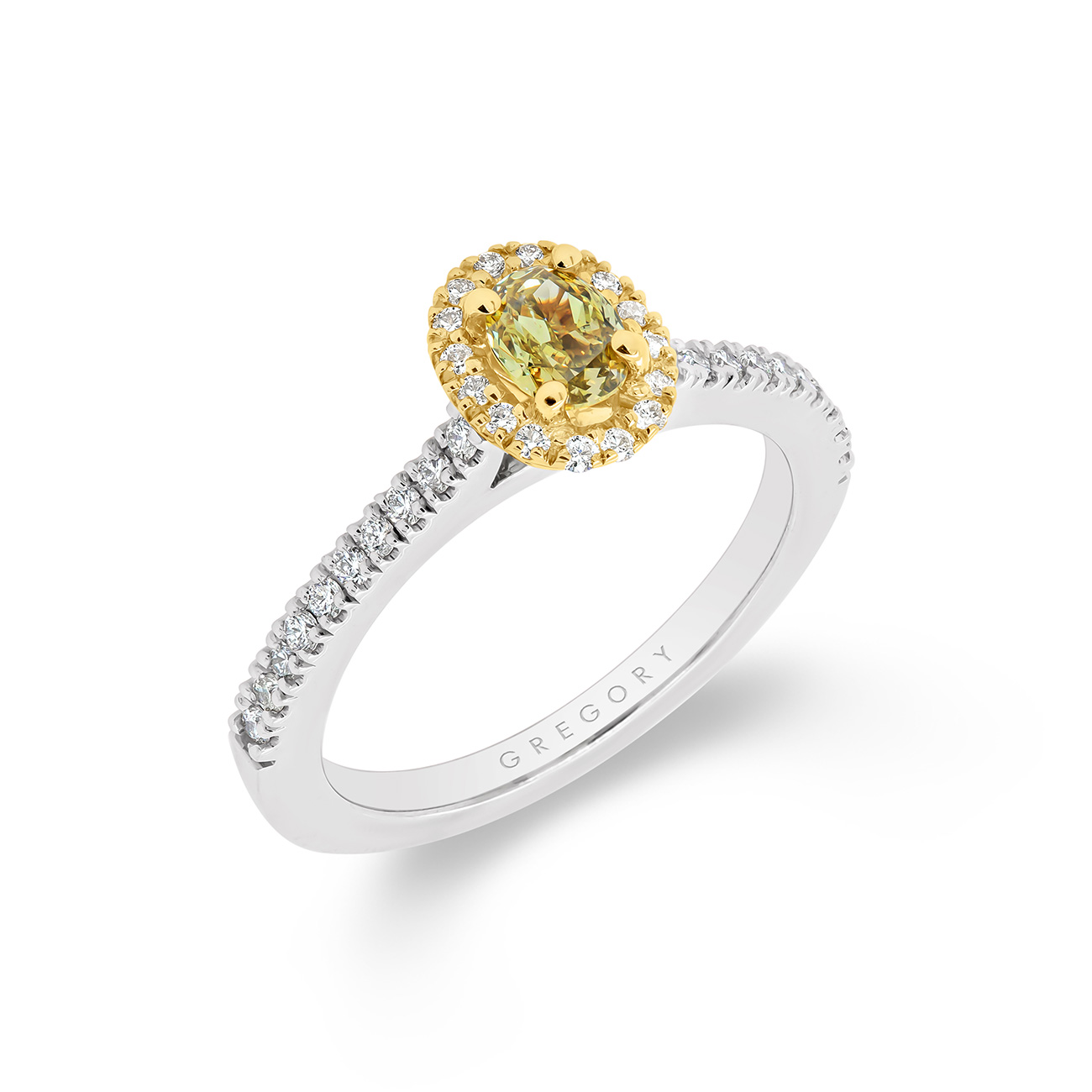 Oval Fancy Coloured Diamond Halo Engagement Ring