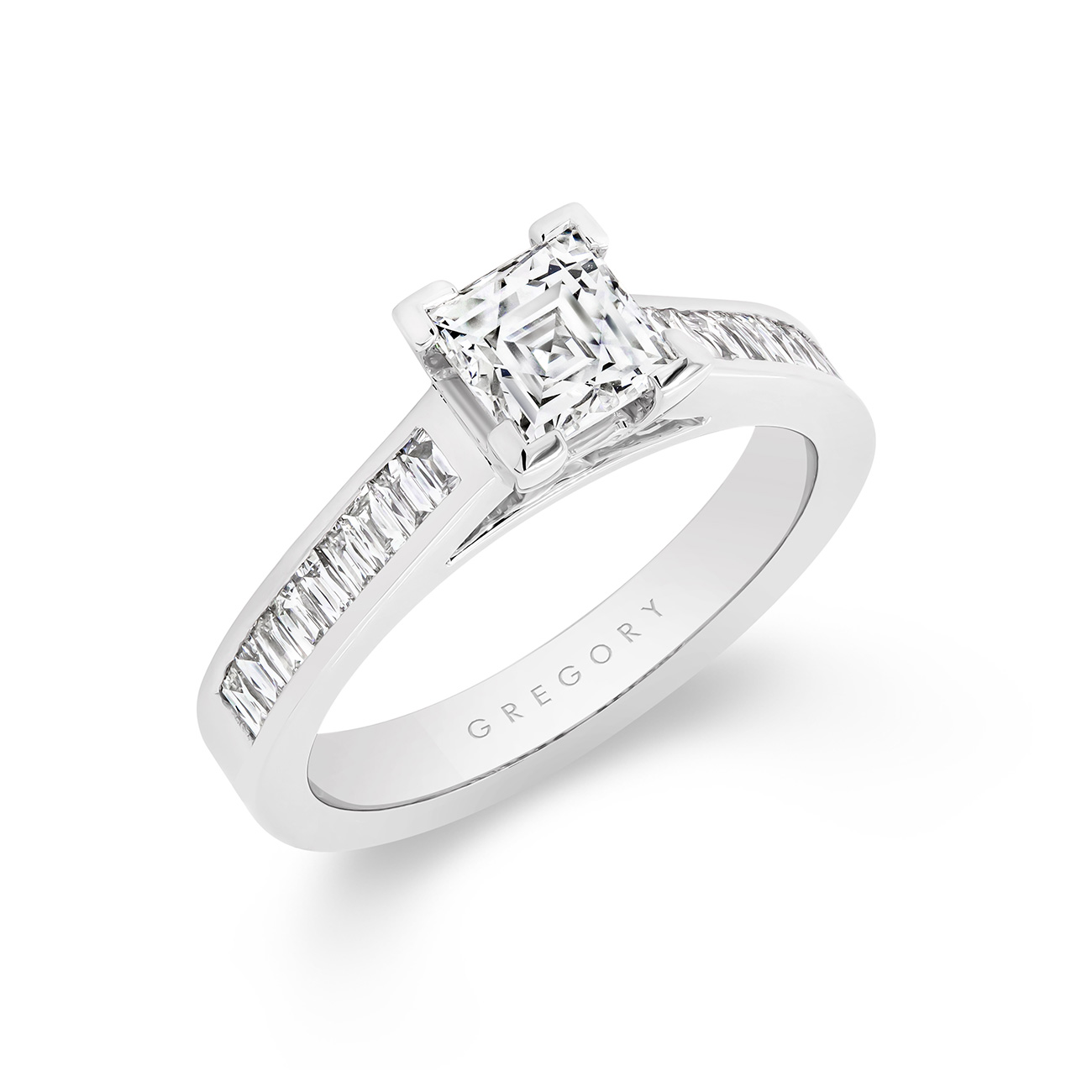 Square Tycoon Cut Diamond Band Engagement Ring in 18K White Gold