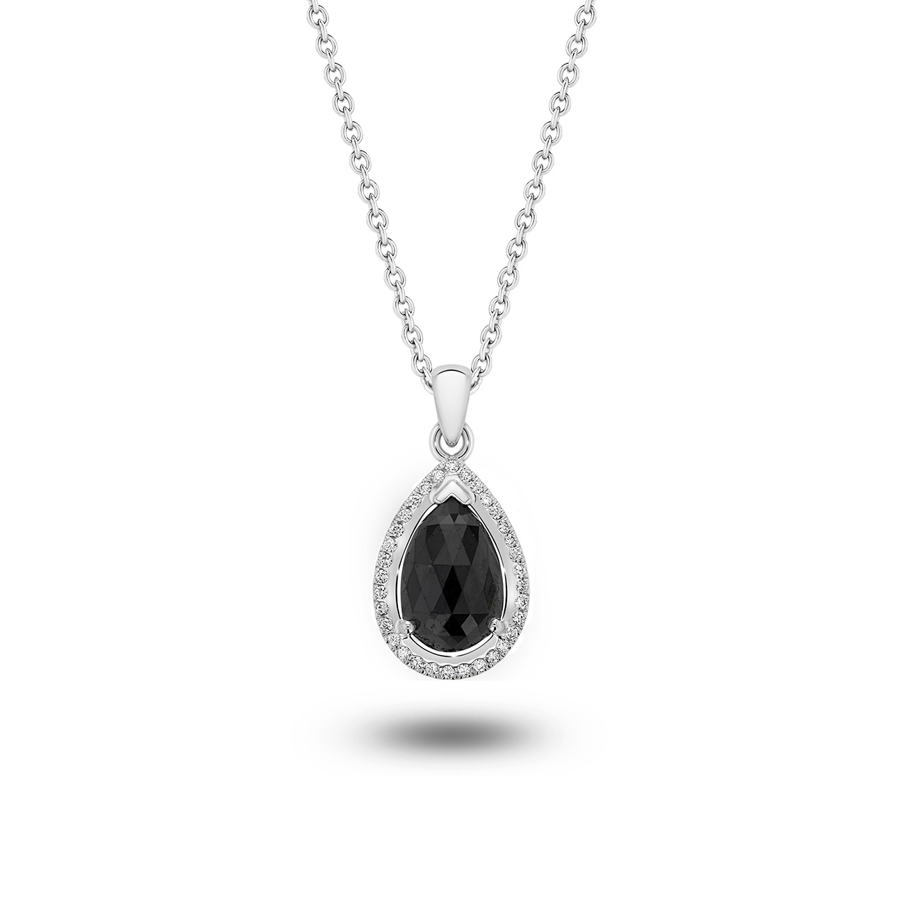 Black &#038; White Diamond Pear Shape Halo Pendant