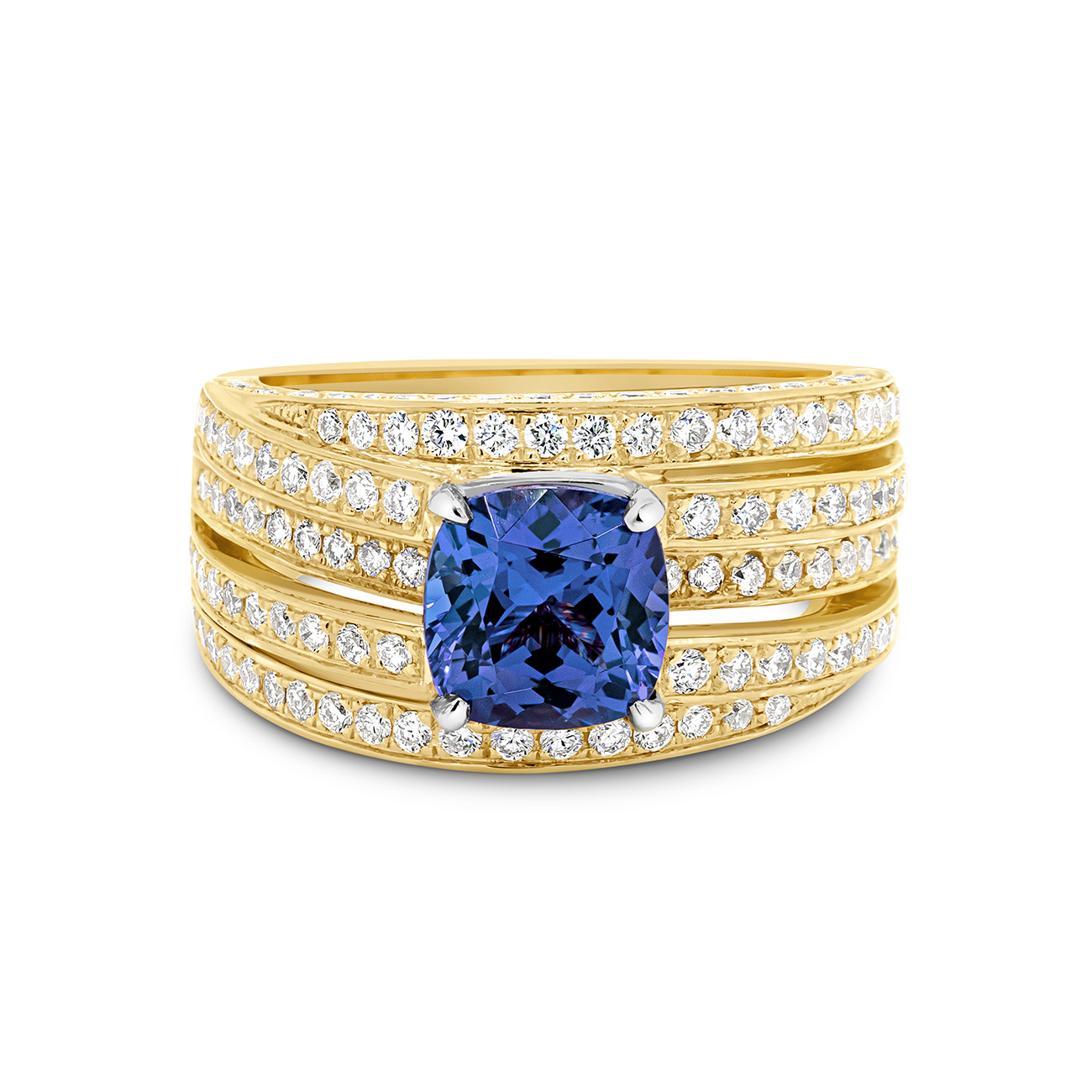 Cushion Square Tanzanite &#038; Diamond Pave Cocktail Ring