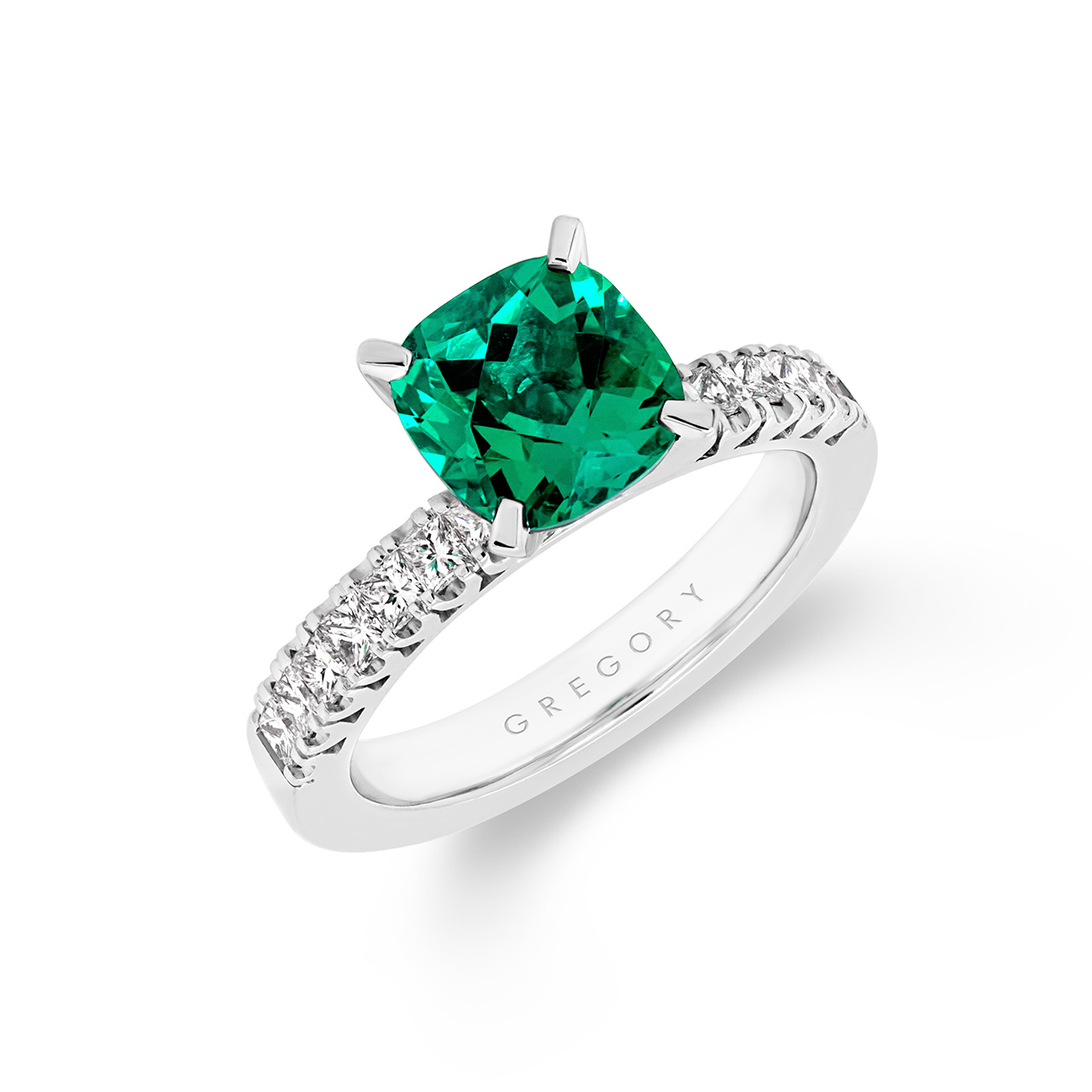 Tycoon Cushion Square Lab Emerald &#038; Diamond Ring in 18K White Gold