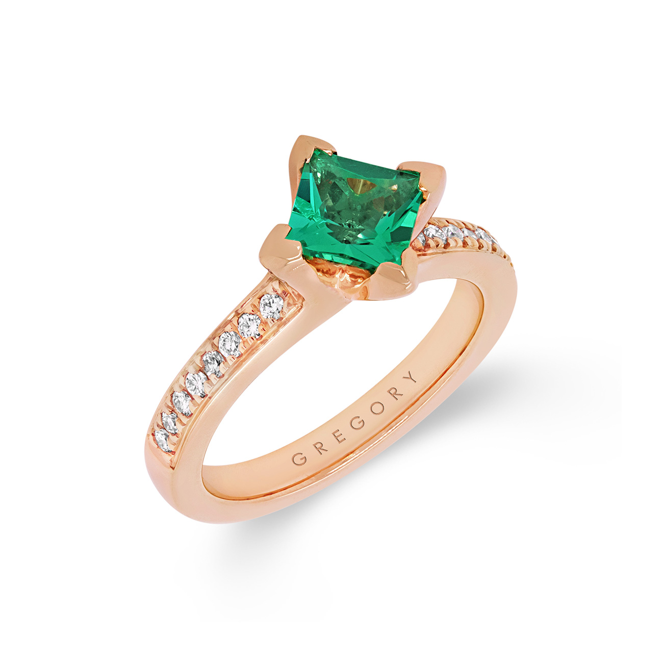 Princess Cut Lab Emerald &#038; Diamond Ring in 18K Rose Gold