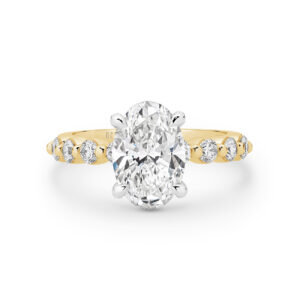 Aura Oval Brilliant Lab Diamond Engagement ring with Diamond Band in 18K Yellow Gold Band with White Gold Crown