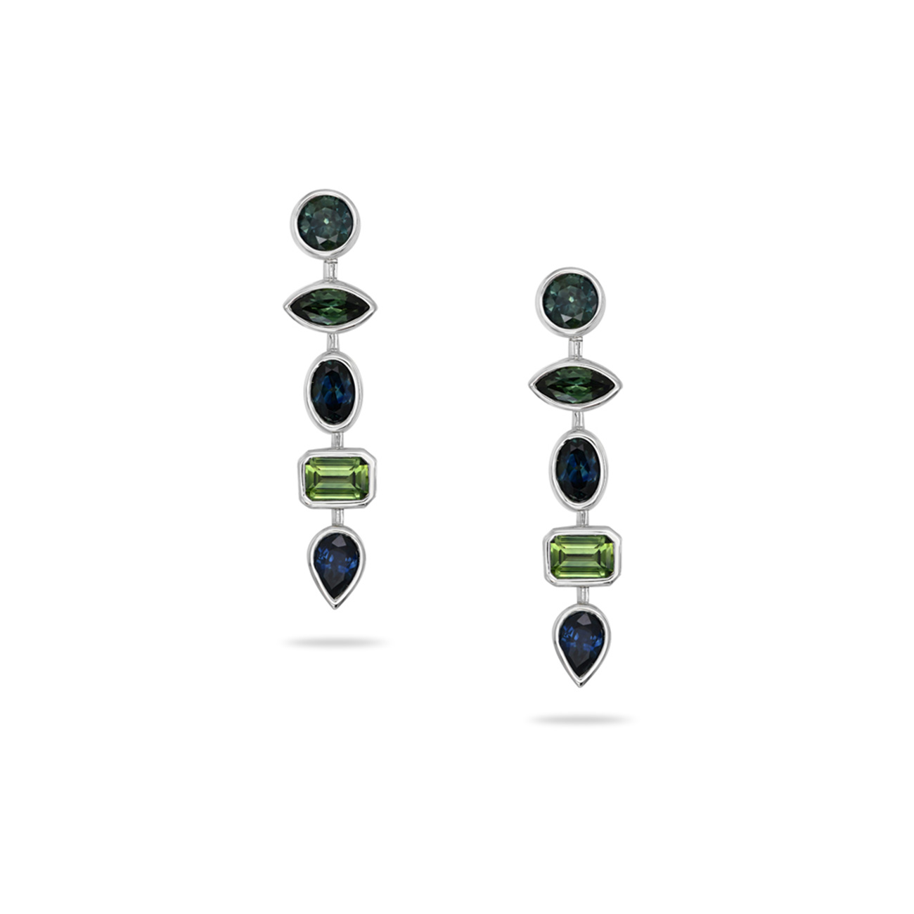 Blue &#038; Teal Australian Sapphire Tetra Earrings