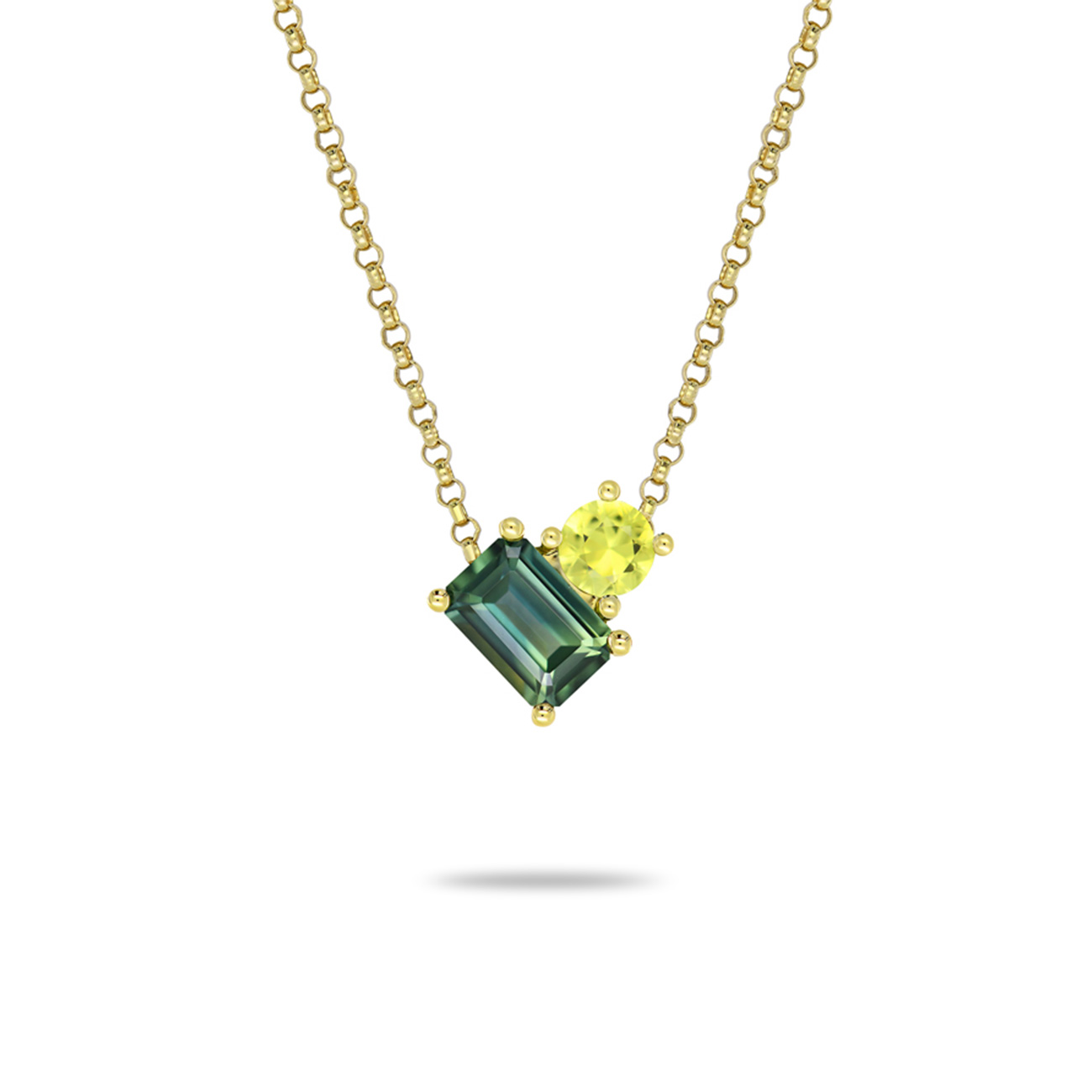Teal &#038; Yellow Australian Sapphire Toi Et Moi Necklace