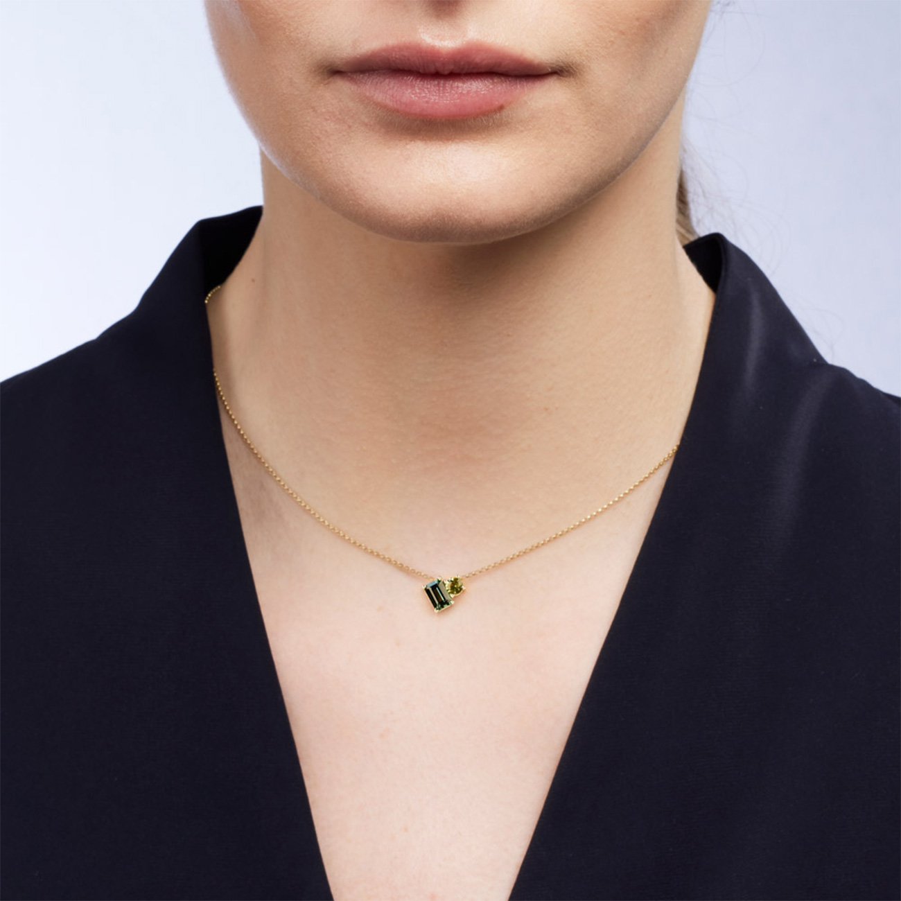 Teal &#038; Yellow Australian Sapphire Toi Et Moi Necklace