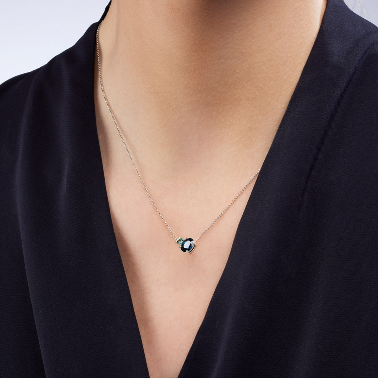 Blue &#038; Teal Australian Sapphire Toi Et Moi Necklace