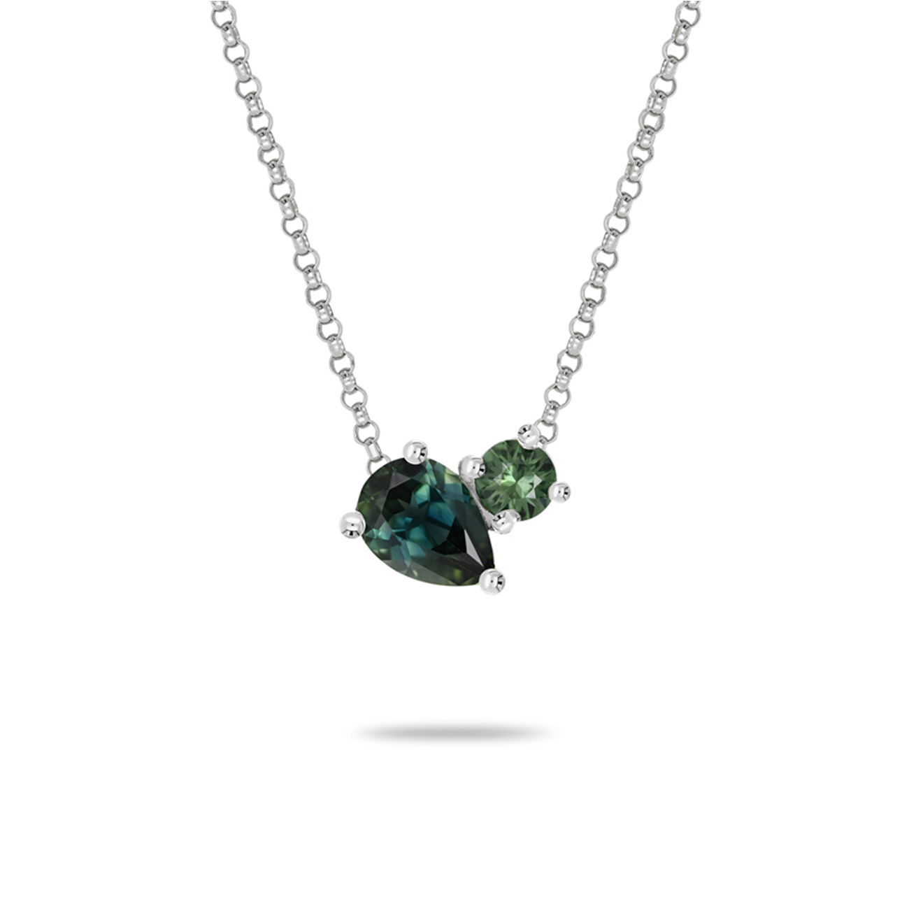 Blue &#038; Teal Australian Sapphire Toi Et Moi Necklace