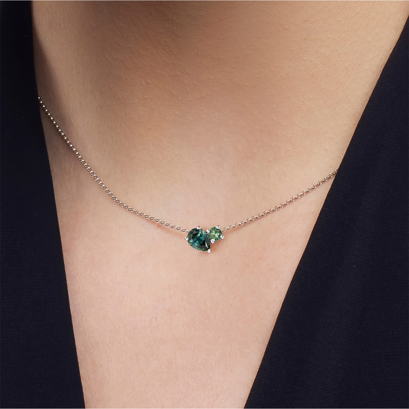 Blue &#038; Teal Australian Sapphire Toi Et Moi Necklace