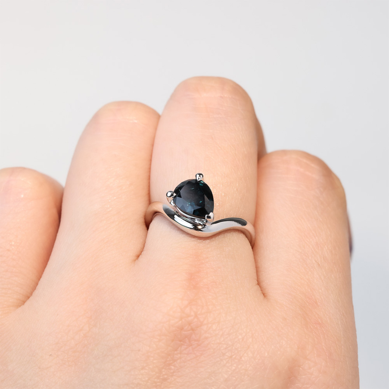 Blue Australian Sapphire Pear Enya Ring