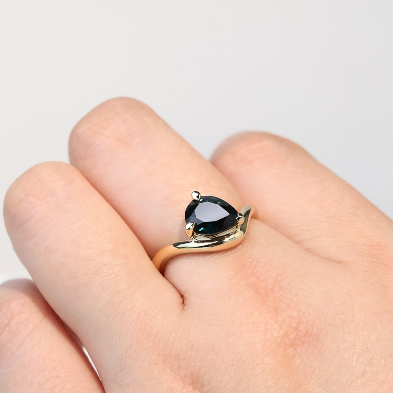 Blue Australian Sapphire Pear Enya Ring