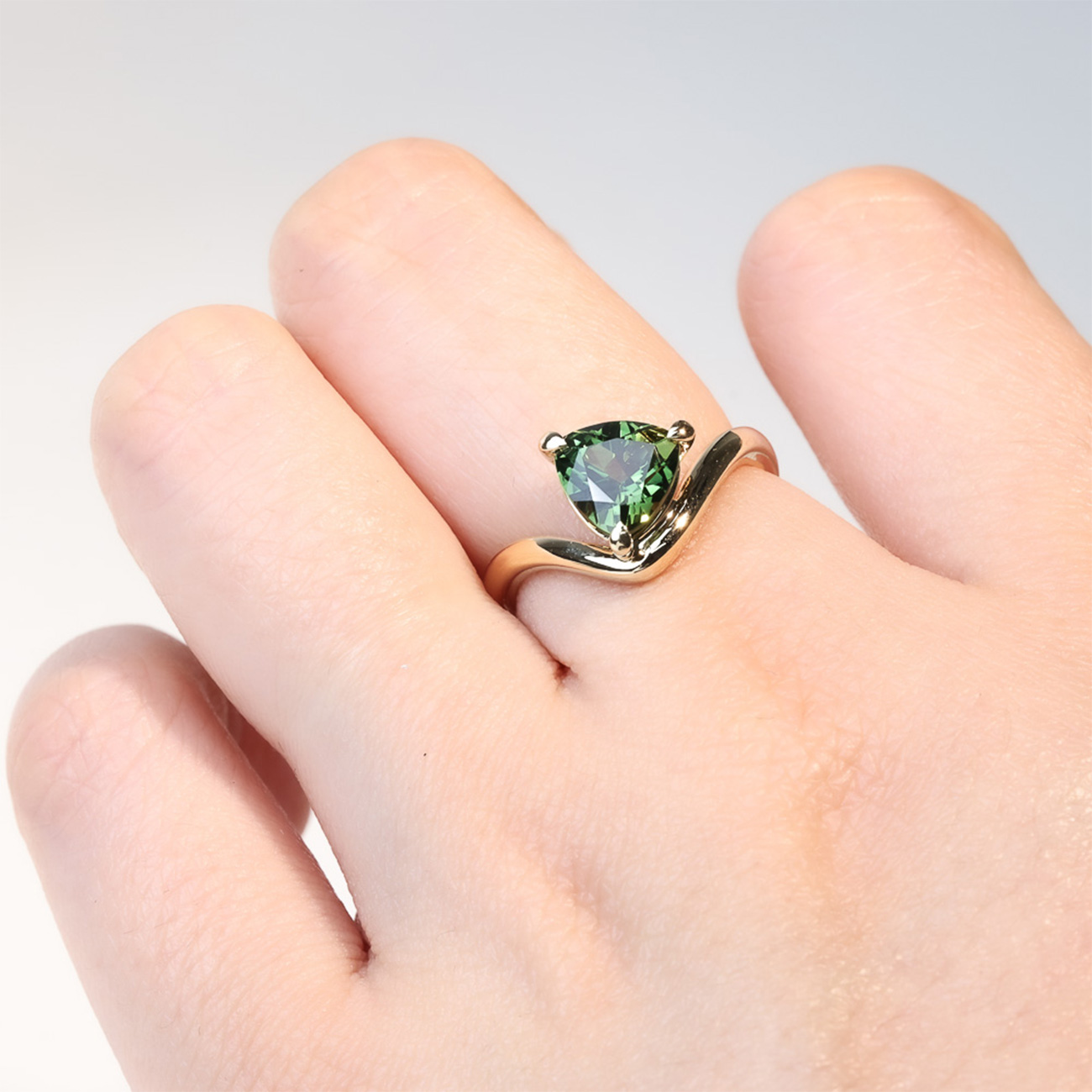 Green Australian Sapphire Trilliant Enya Ring